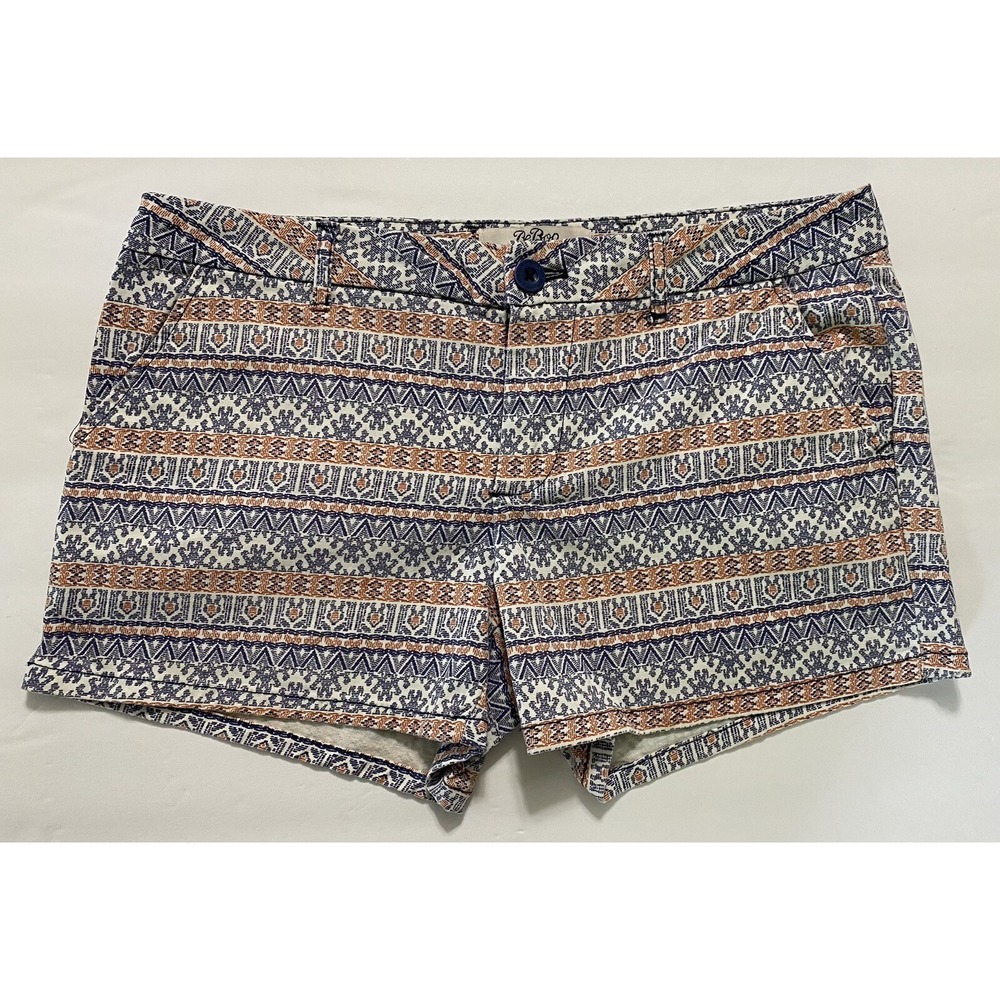 BeBop Blue Orange Beige Patterned Striped Low Rise Shorts Pockets Juniors Size 9